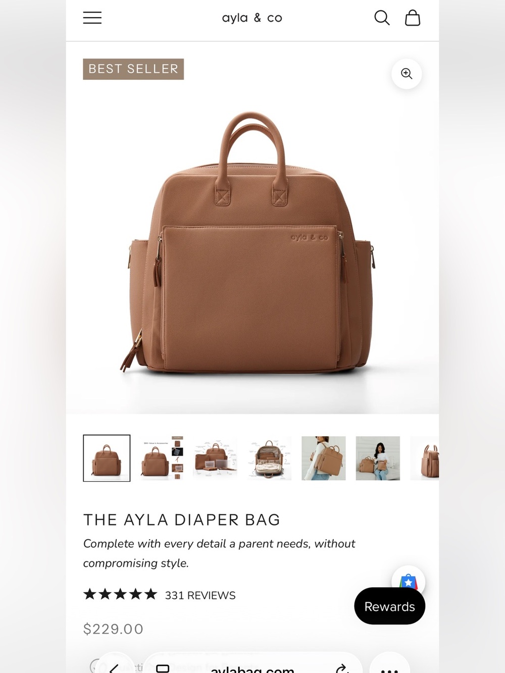 Brown Ayla Diaper Bag Backpack